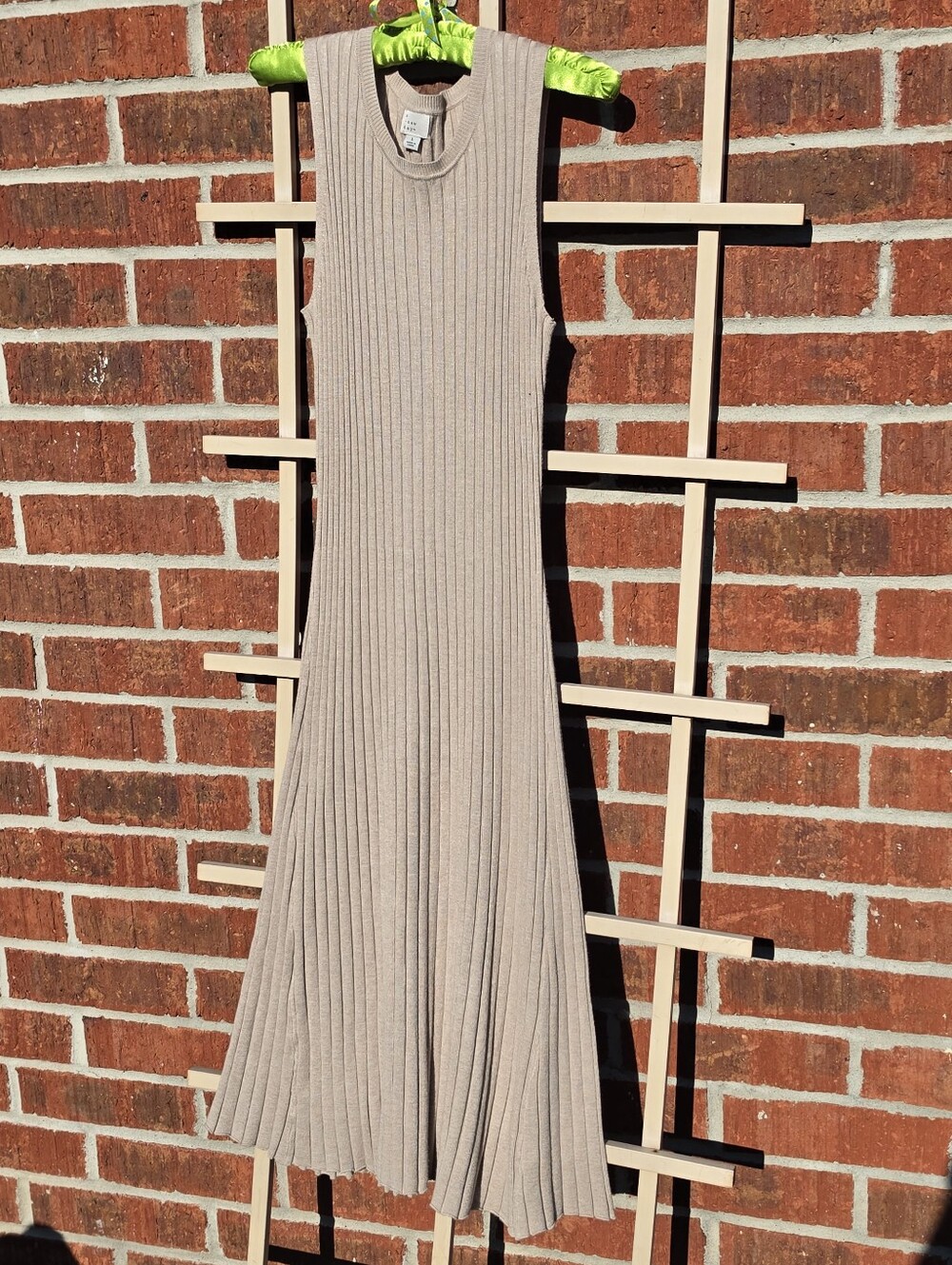Tan Ribbed Knit Maxi Dress L